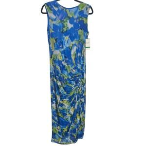 Taylor Blue And‎ Green Ruched Mesh Maxi Dress Size Large
